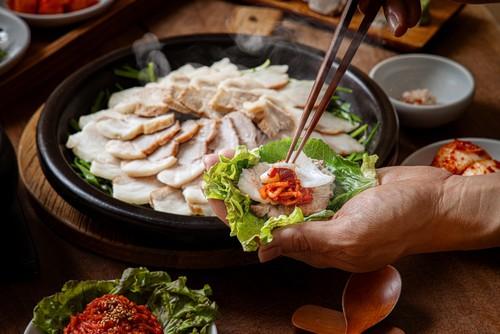 Bossam Korean boiled pork wraps