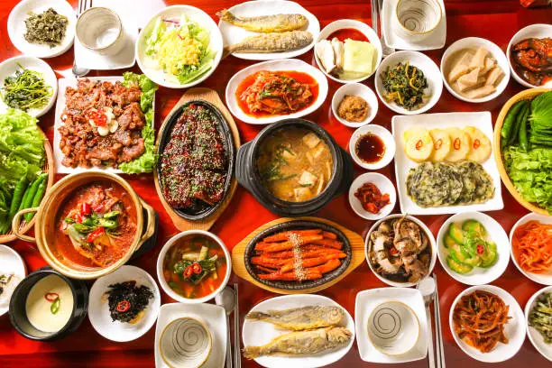 Korean food culture with traditional Korean dishes and side dishes