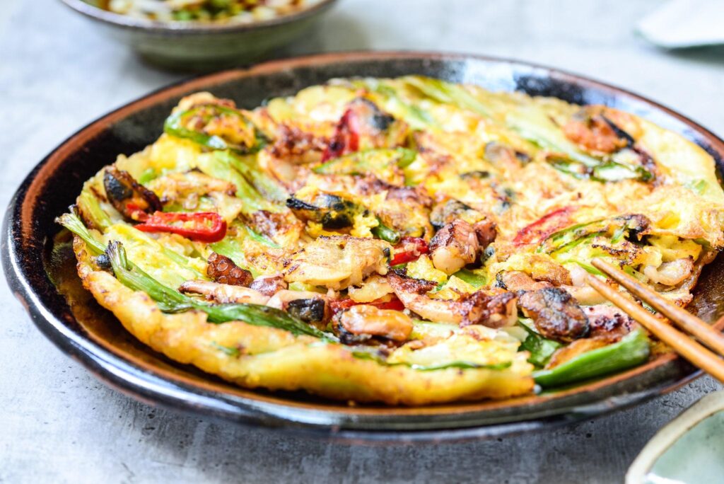 Pajeon Korean seafood green onion pancake